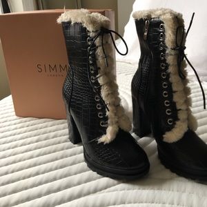 SIMMI LONDON Jelica Black Croc Platform Boot